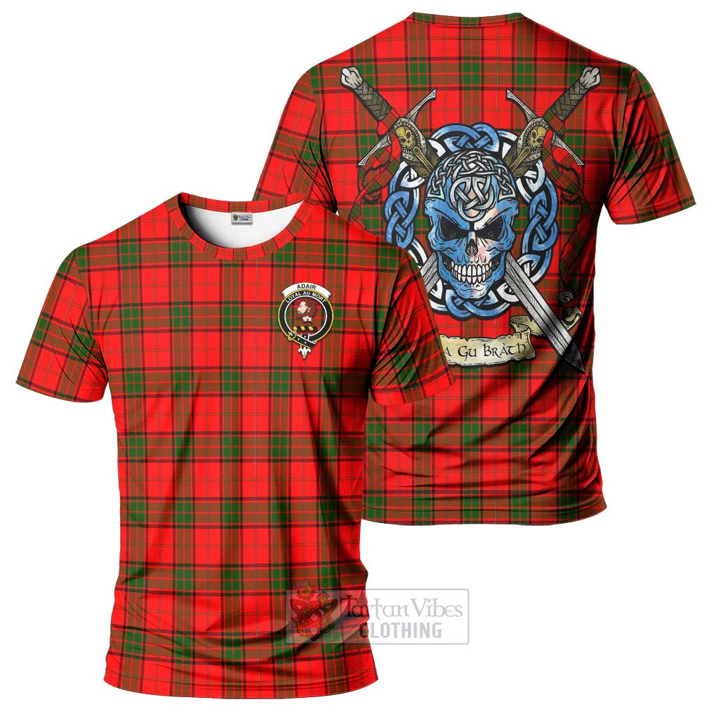 Tartan Vibes Clothing Adair Tartan T-Shirt with Family Crest Celtic Skull Style