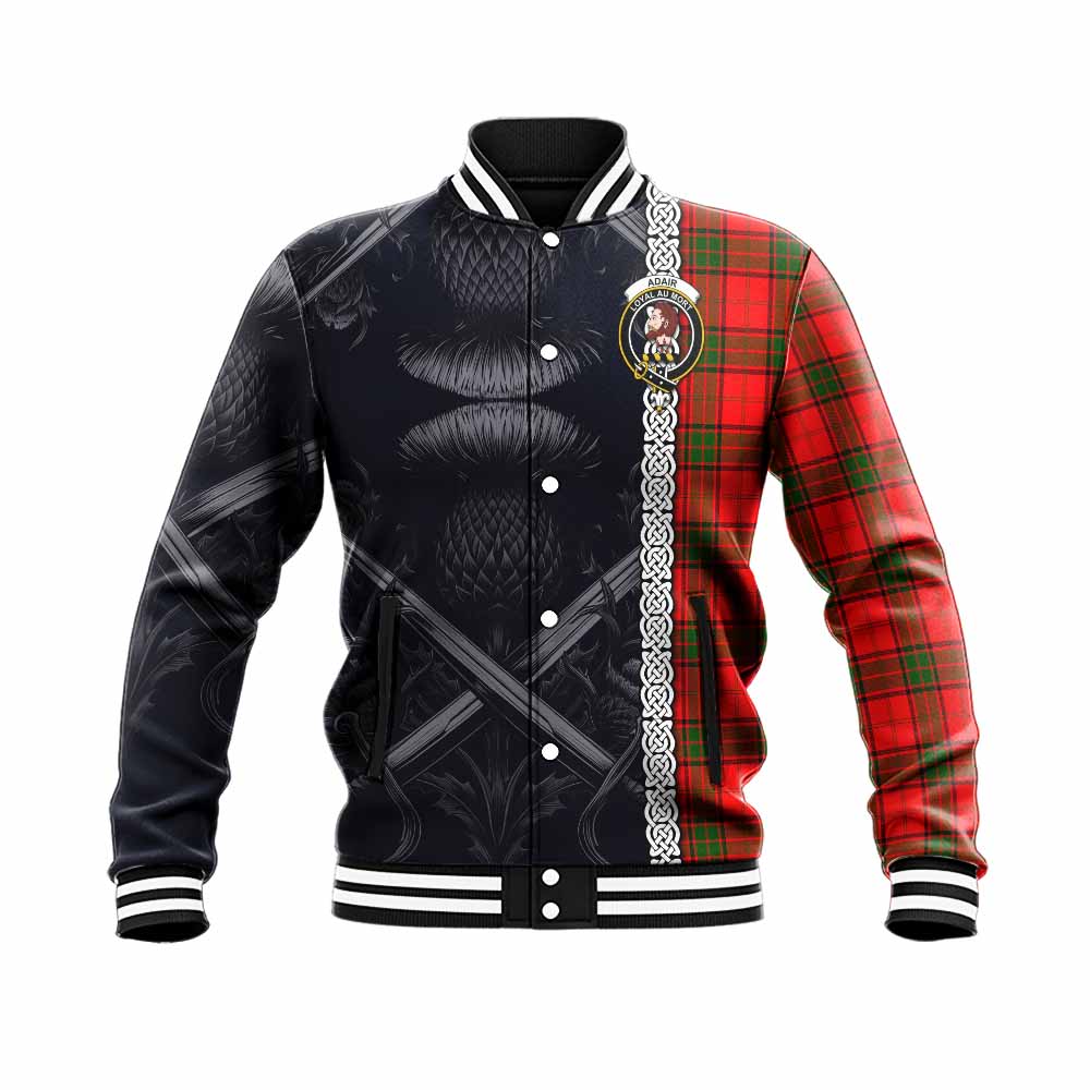 Tartan Vibes Clothing Adair Tartan Baseball Jacket with Family Crest Cross Sword Thistle Celtic Vibes