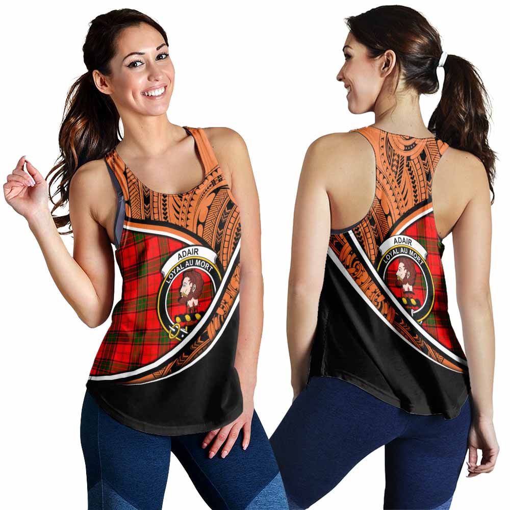 Tartan Vibes Clothing Adair Crest Tartan Women's Racerback Tanks with Maori Tattoo Style - Orange Version