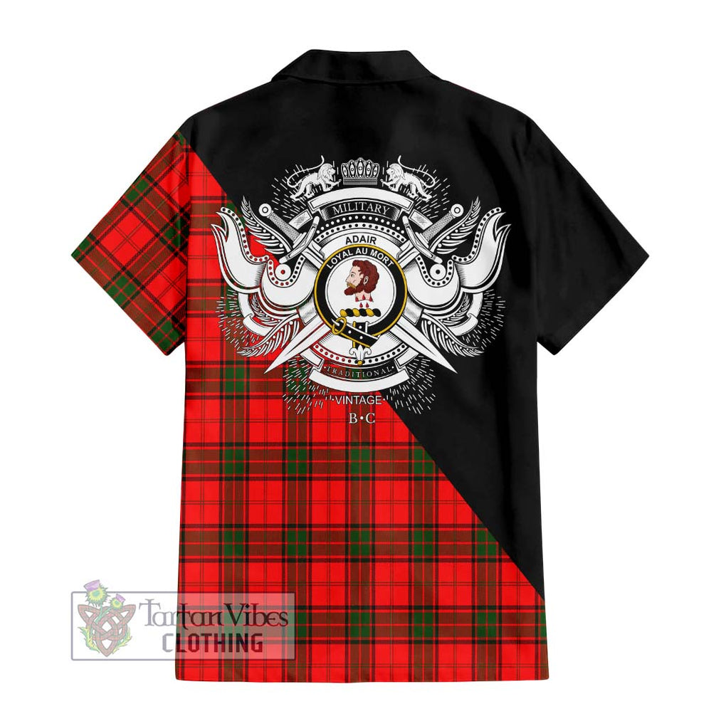 Adair Tartan Short Sleeve Button Shirt with Family Crest and Military Logo Style - Tartanvibesclothing Shop