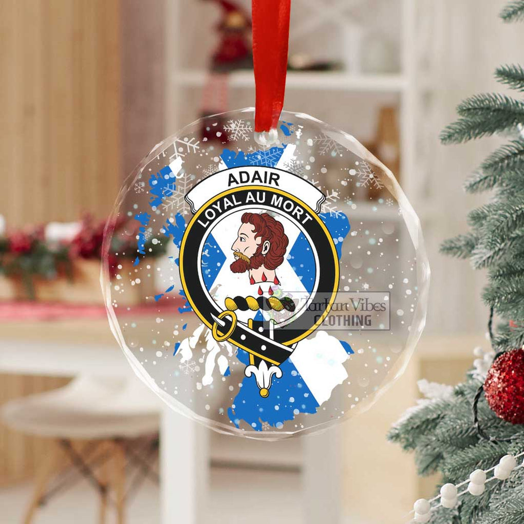 Tartan Vibes Clothing Adair Clan Crest Christmas Glass Ornament with Scotland Map