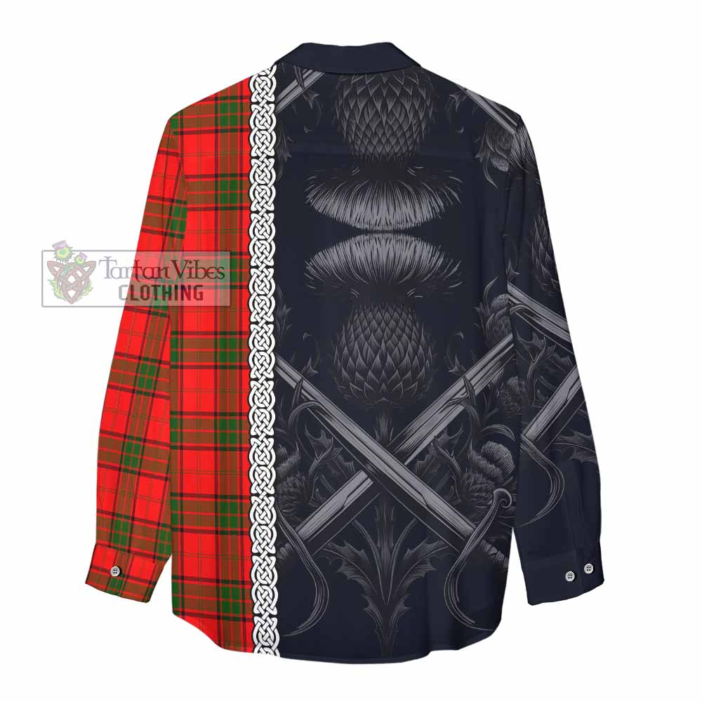 Tartan Vibes Clothing Adair Tartan Women's Casual Shirt with Family Crest Cross Sword Thistle Celtic Vibes