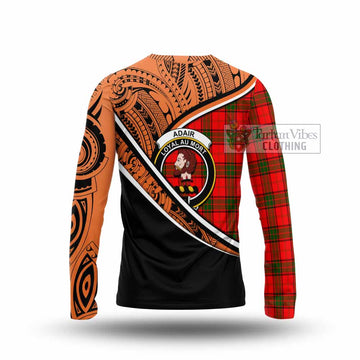 Adair Crest Tartan Long Sleeve T-Shirt with Polynesian Vibes Style - Orange Version