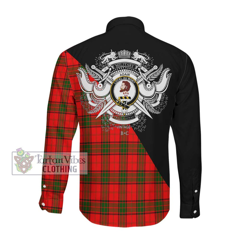 Adair Tartan Long Sleeve Button Shirt with Family Crest and Military Logo Style Men's Shirt - Tartanvibesclothing Shop