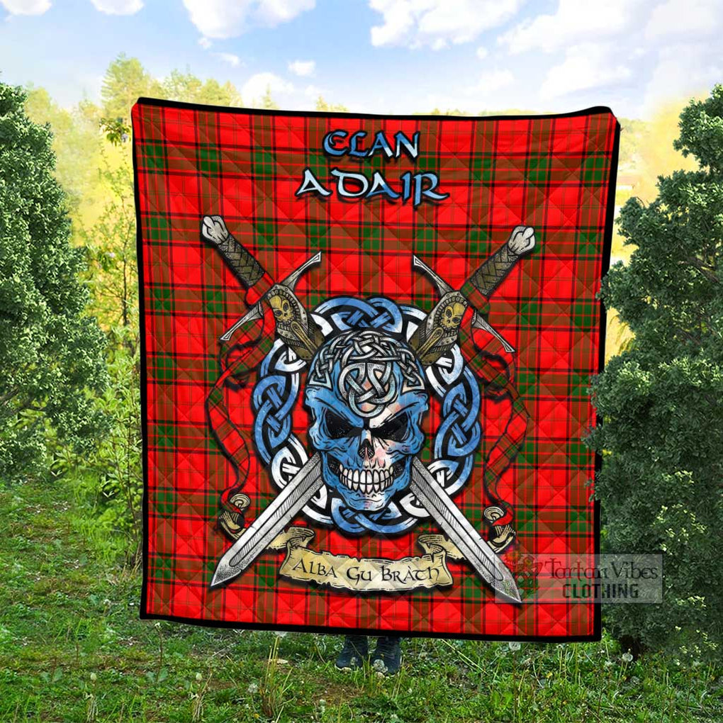 Tartan Vibes Clothing Adair Tartan Quilt with Celtic Skull Alba Gu Brath Style