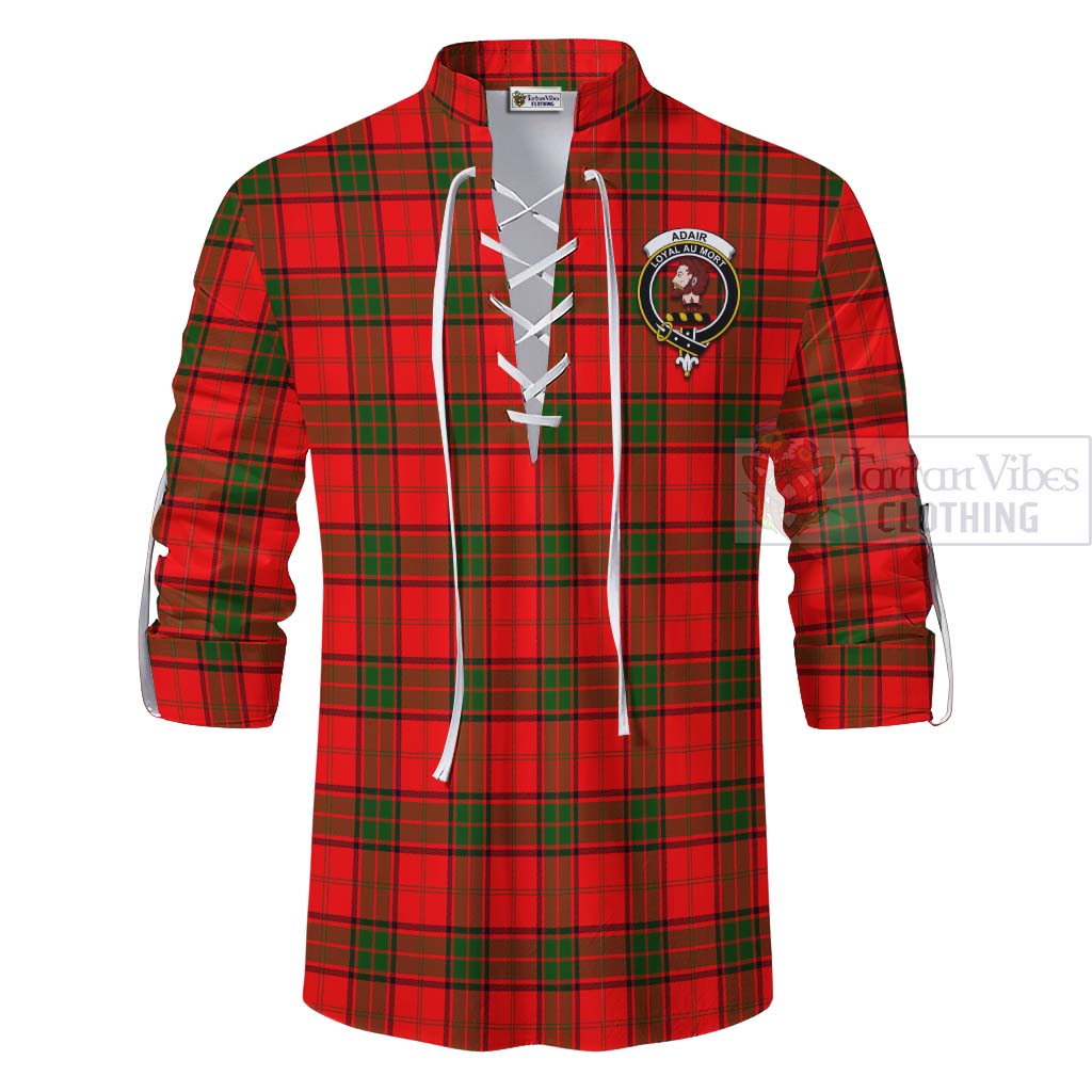 Tartan Vibes Clothing Adair Tartan Ghillie Kilt Shirt with Family Crest and Bearded Skull Holding Bottles of Whiskey