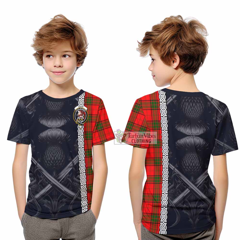 Tartan Vibes Clothing Adair Tartan Kid T-Shirt with Family Crest Cross Sword Thistle Celtic Vibes