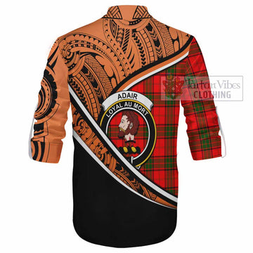 Adair Crest Tartan Ghillie Kilt Shirt with Polynesian Vibes Style - Orange Version