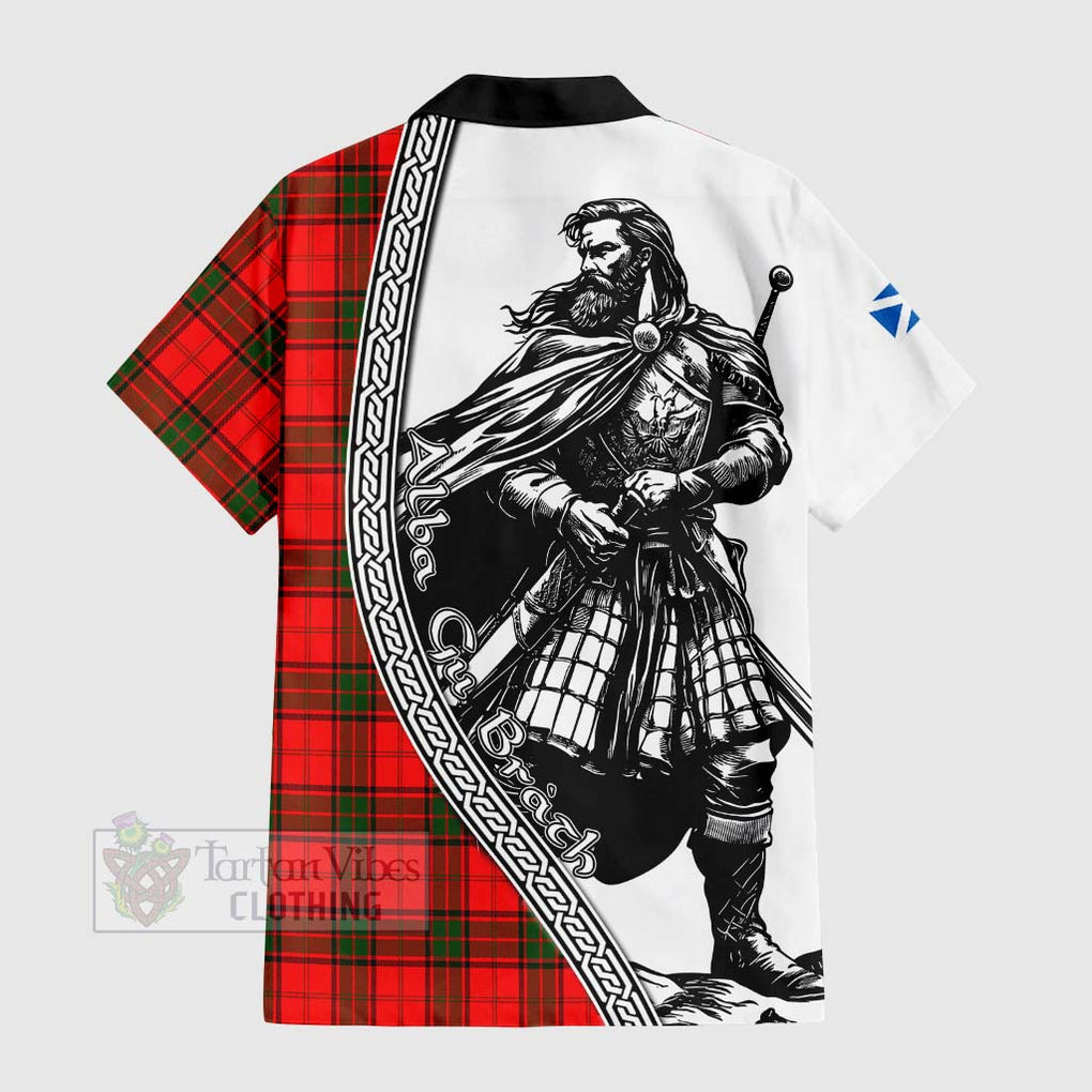 Tartan Vibes Clothing Adair Tartan Clan Crest Short Sleeve Button Shirt with Highlander Warrior Celtic Style