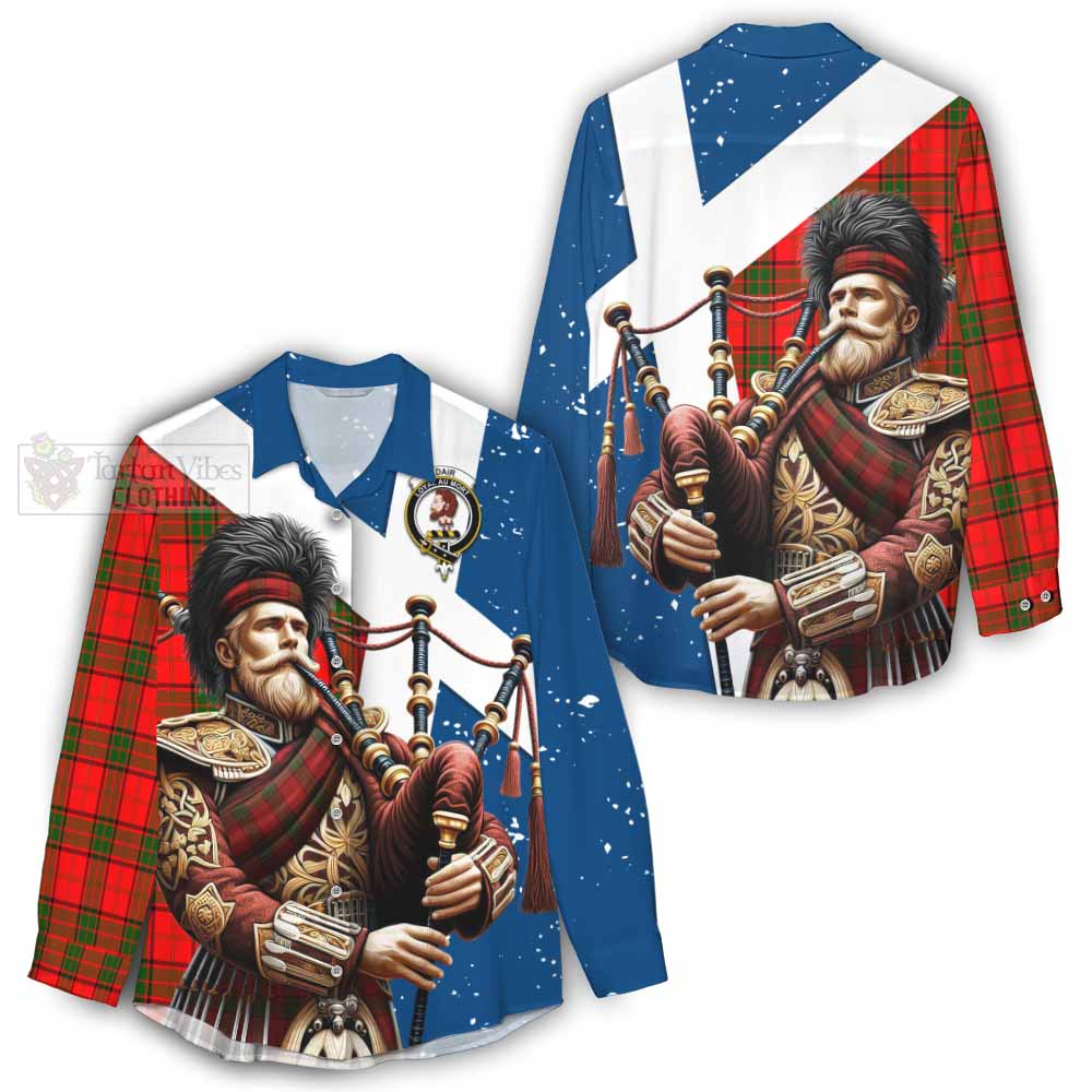 Tartan Vibes Clothing Adair Tartan Women's Casual Shirt with Family Crest Scottish Bagpiper Vibes