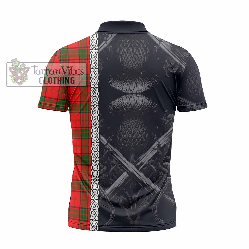 Tartan Vibes Clothing Adair Tartan Zipper Polo Shirt with Family Crest Cross Sword Thistle Celtic Vibes