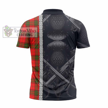 Adair Tartan Zipper Polo Shirt with Family Crest Cross Sword Thistle Celtic Vibes