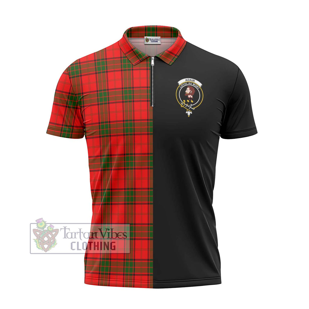 Adair Tartan Zipper Polo Shirt with Family Crest and Half Of Me Style - Tartanvibesclothing Shop