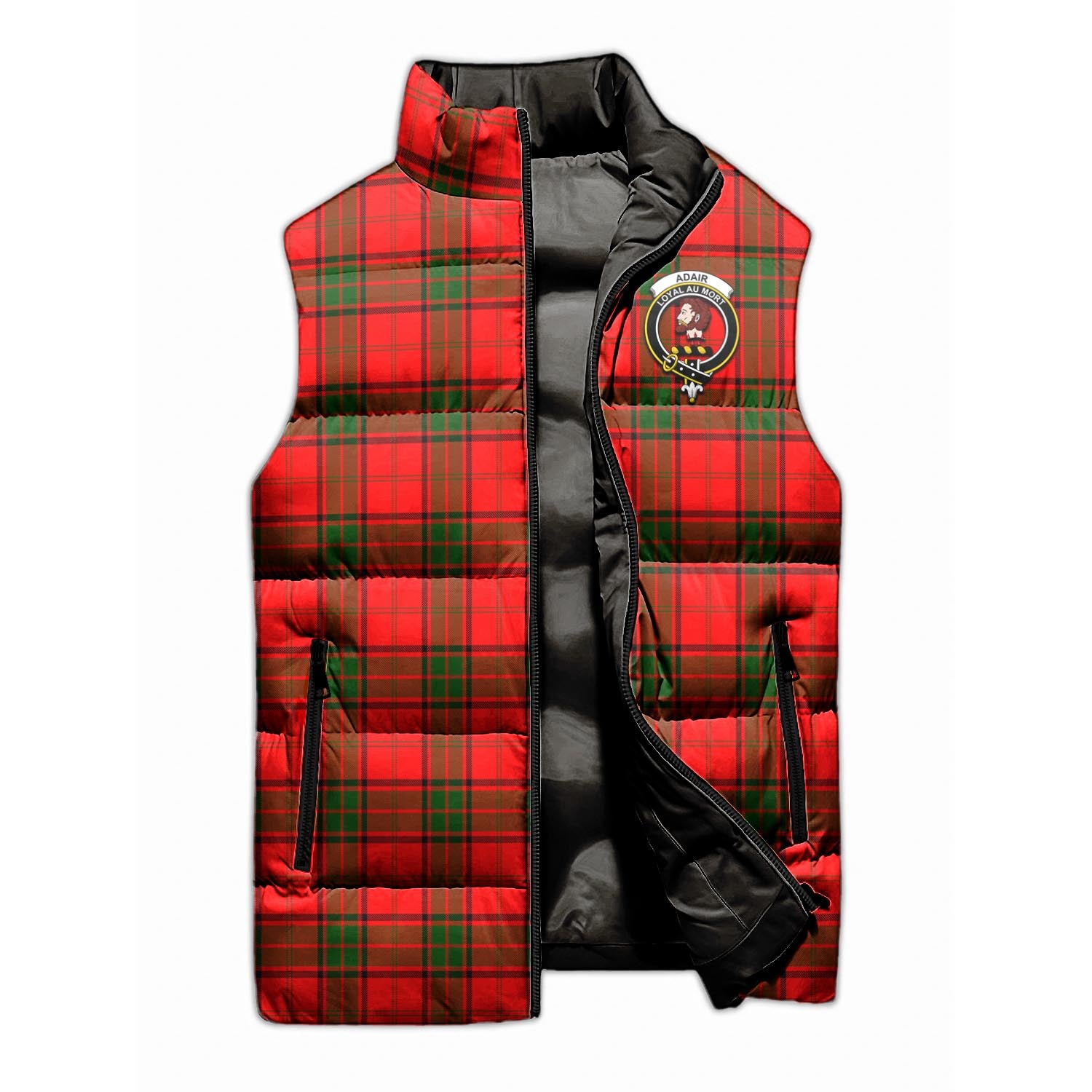 Adair Tartan Sleeveless Puffer Jacket with Family Crest - Tartanvibesclothing