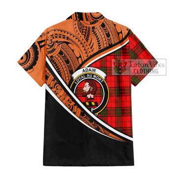 Adair Crest Tartan Short Sleeve Button Shirt with Polynesian Vibes Style - Orange Version