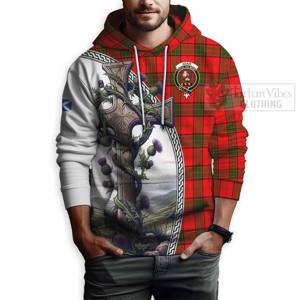 Tartan Vibes Clothing Adair Tartan Hoodie with Family Crest and St. Andrew's Cross Accented by Thistle Vines