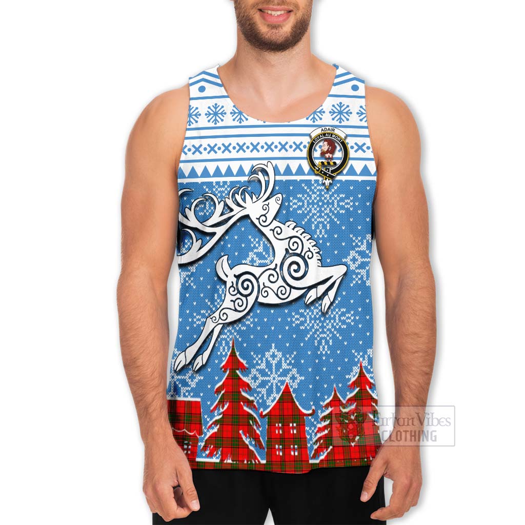 Tartan Vibes Clothing Adair Clan Christmas Men's Tank Top Celtic Reindeer Style