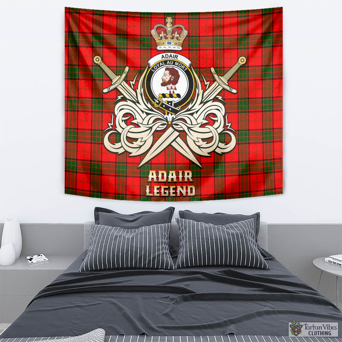 Tartan Vibes Clothing Adair Tartan Tapestry with Clan Crest and the Golden Sword of Courageous Legacy