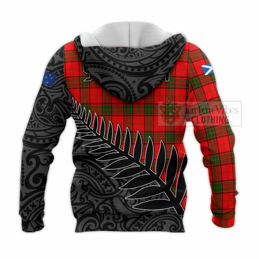 Tartan Vibes Clothing Adair Crest Tartan Knitted Hoodie with New Zealand Silver Fern Half Style