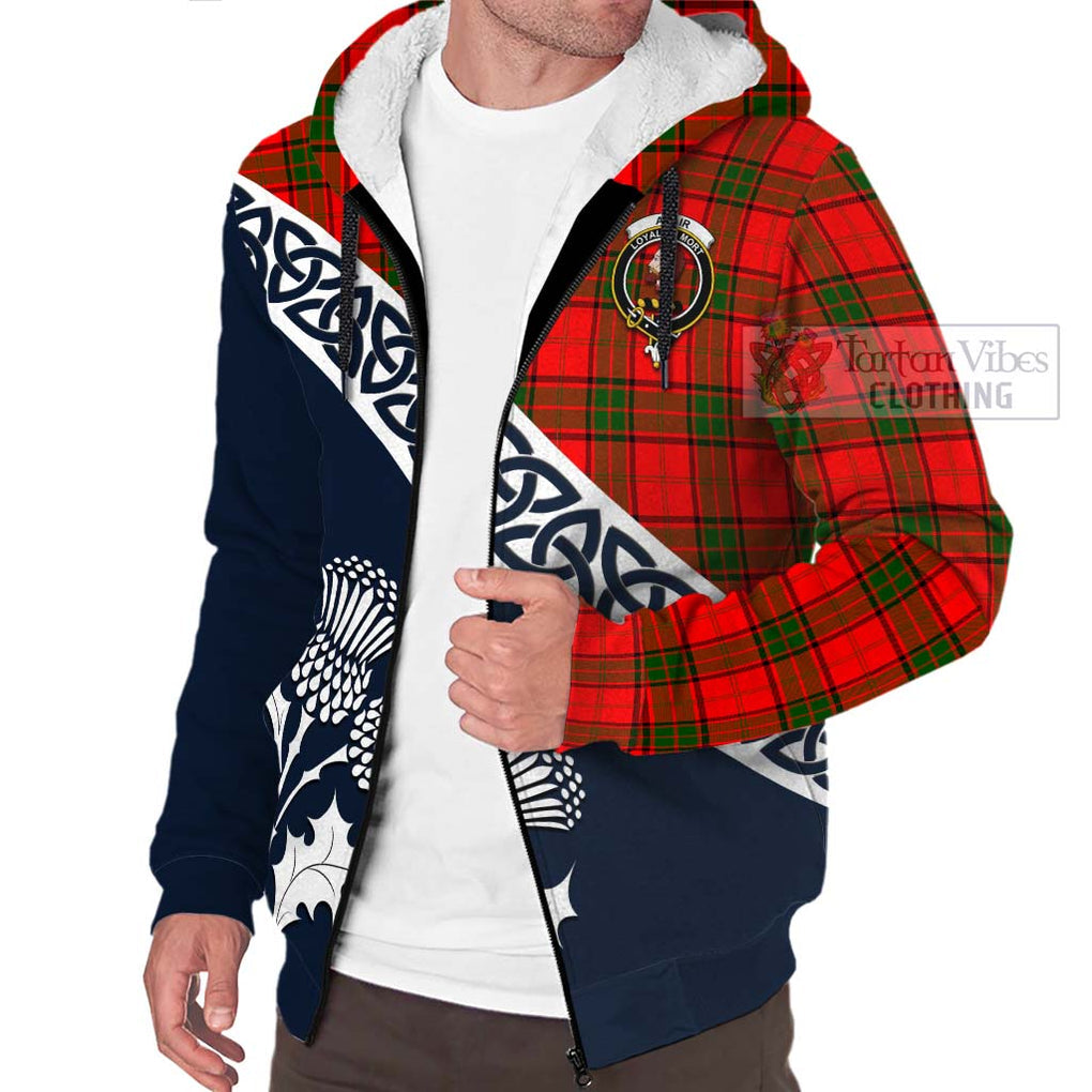 Adair Tartan Sherpa Hoodie Featuring Thistle and Scotland Map - Tartan Vibes Clothing