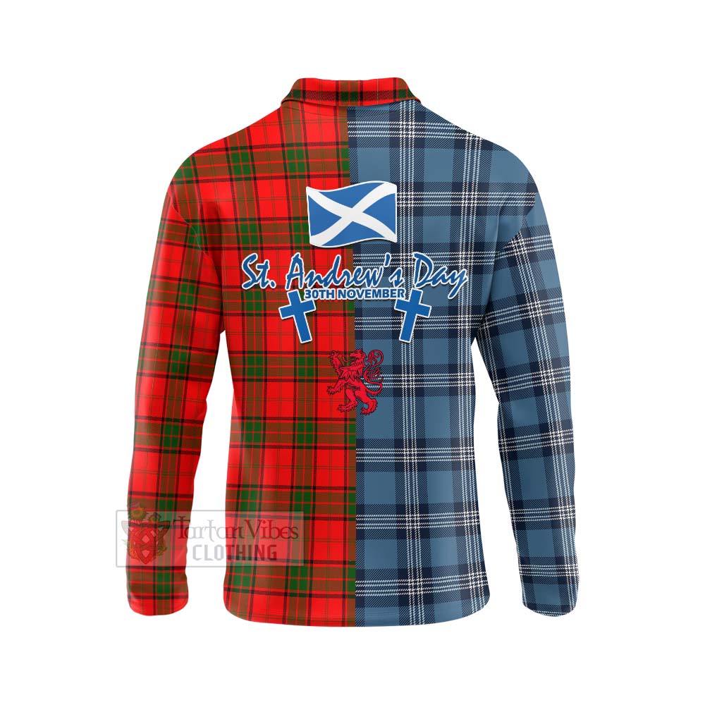 Tartan Vibes Clothing Adair Tartan Long Sleeve Polo Shirt Happy St. Andrew's Day Half Tartan Style