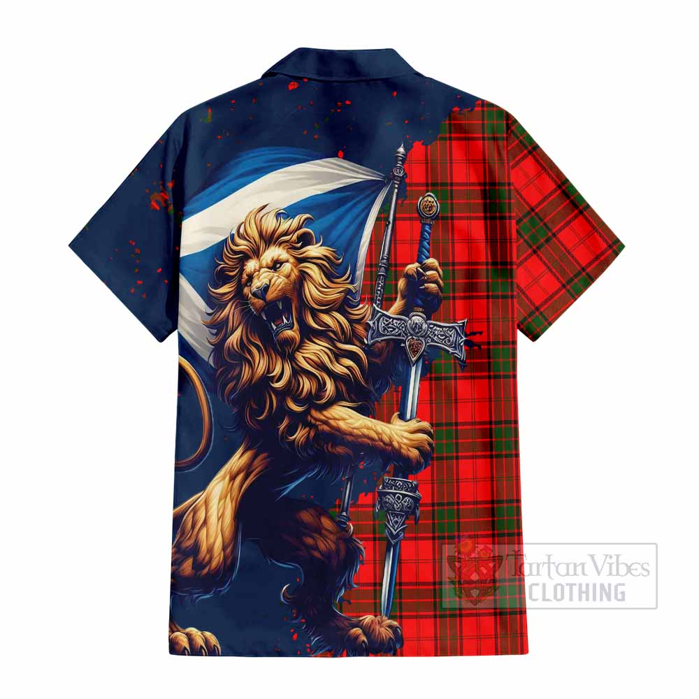 Tartan Vibes Clothing Adair Tartan Family Crest Short Sleeve Button Shirt with Scottish Majestic Lion