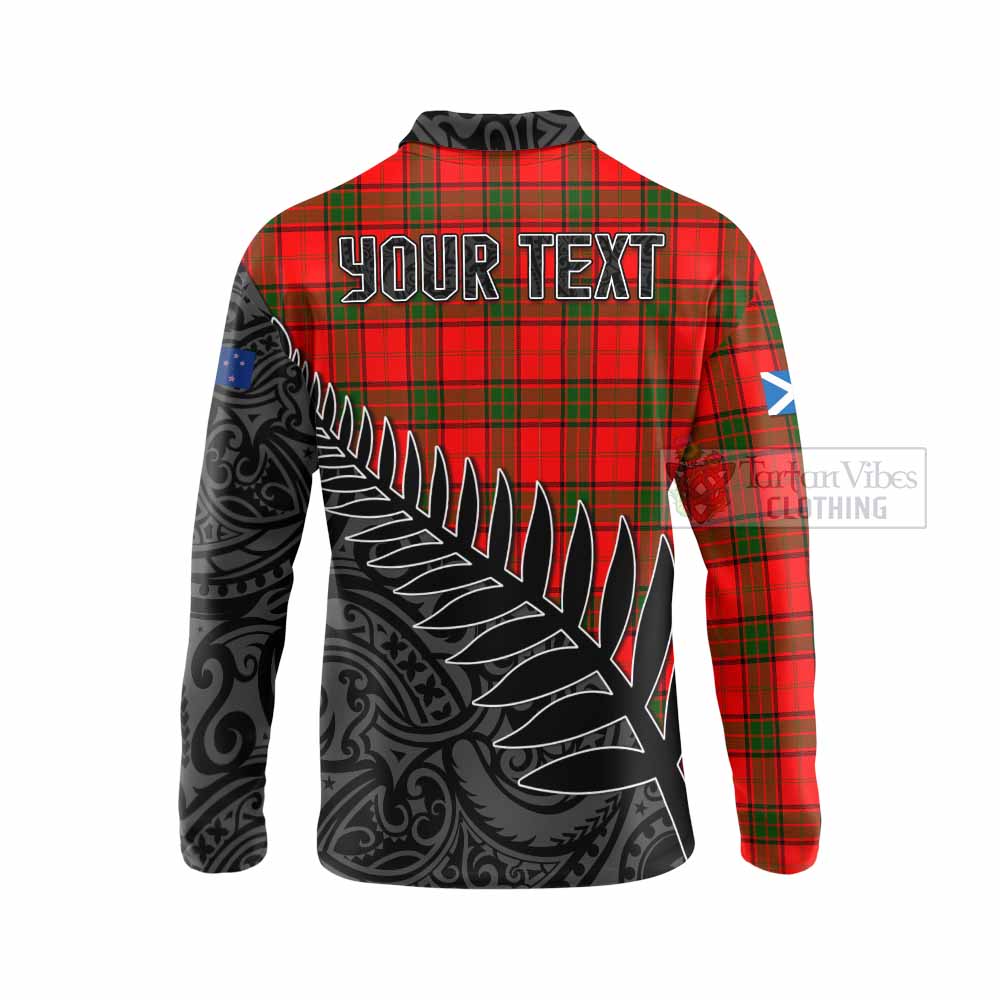 Tartan Vibes Clothing Adair Crest Tartan Long Sleeve Polo Shirt with New Zealand Silver Fern Half Style