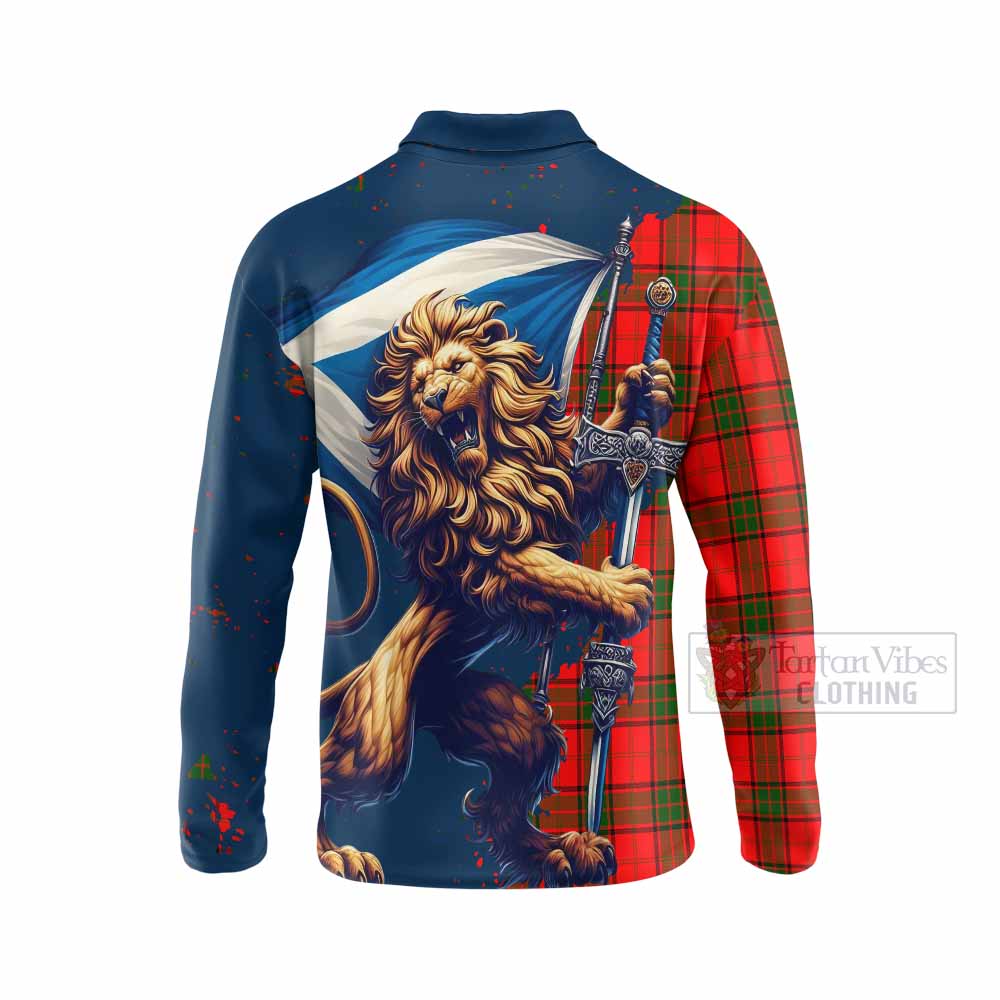 Tartan Vibes Clothing Adair Tartan Family Crest Long Sleeve Polo Shirt with Scottish Majestic Lion