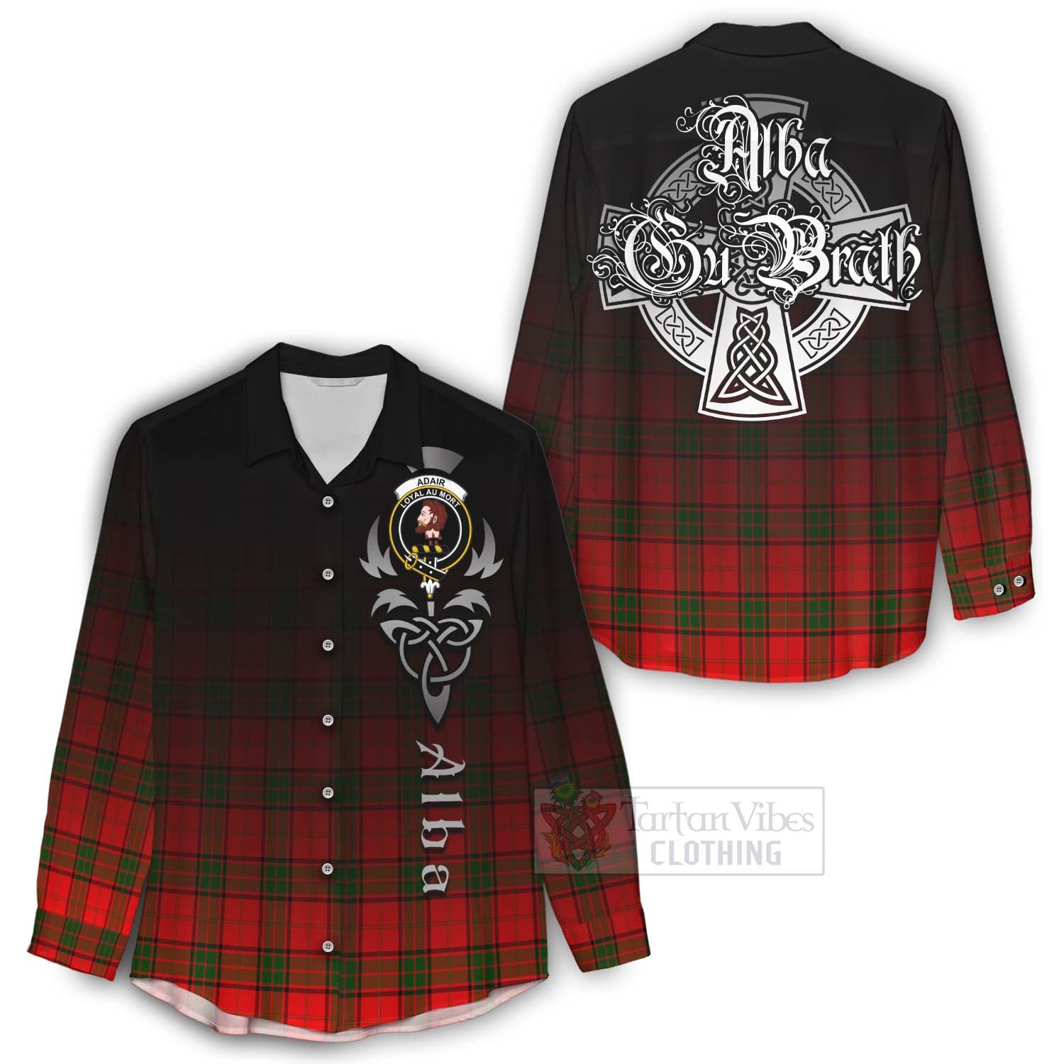 Tartan Vibes Clothing Adair Tartan Women's Casual Shirt Featuring Alba Gu Brath Family Crest Celtic Inspired