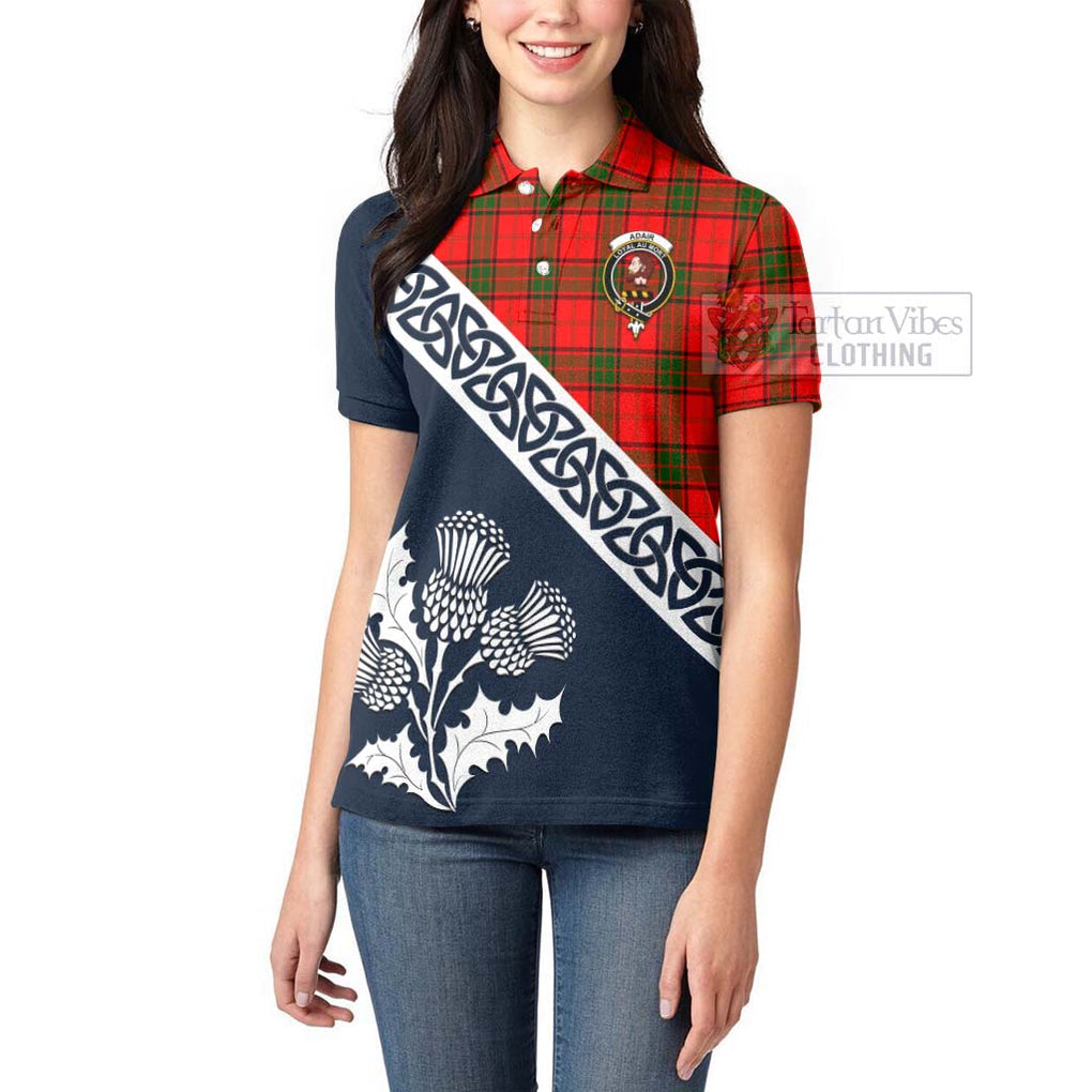 Tartan Vibes Clothing Adair Tartan Women's Polo Shirt Featuring Thistle and Scotland Map