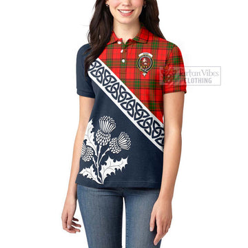 Adair Tartan Women's Polo Shirt Featuring Thistle and Scotland Map