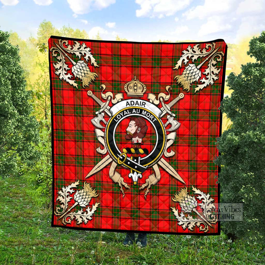 Tartan Vibes Clothing Adair Tartan Quilt with Family Crest and Scottish Golden Courage Shield