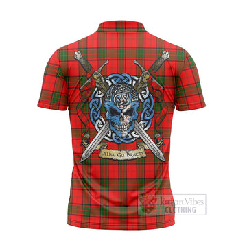 Adair Tartan Zipper Polo Shirt with Family Crest Celtic Skull Style