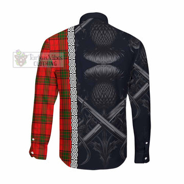 Adair Tartan Long Sleeve Button Shirt with Family Crest Cross Sword Thistle Celtic Vibes