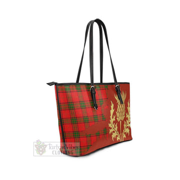 Adair Tartan Leather Tote Bag Gold Thistle Style - Tartan Vibes Clothing