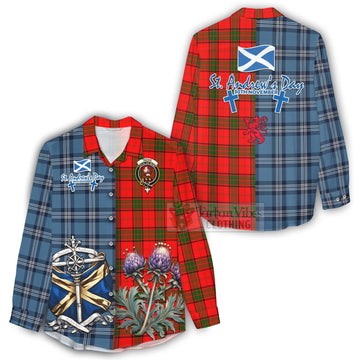 Adair Tartan Women's Casual Shirt Happy St. Andrew's Day Half Tartan Style