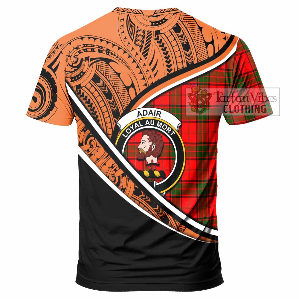 Tartan Vibes Clothing Adair Crest Tartan T-Shirt with Maori Tattoo Style - Orange Version