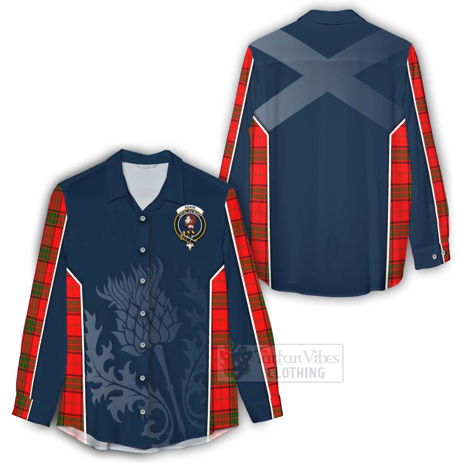 Tartan Vibes Clothing Adair Tartan Women's Casual Shirt with Family Crest and Scottish Thistle Vibes Sport Style