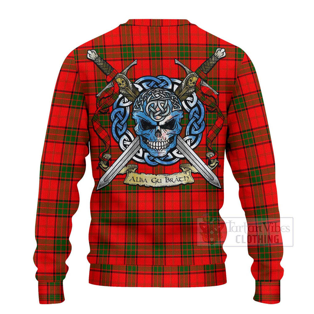 Tartan Vibes Clothing Adair Tartan Knitted Sweater with Family Crest Celtic Skull Style