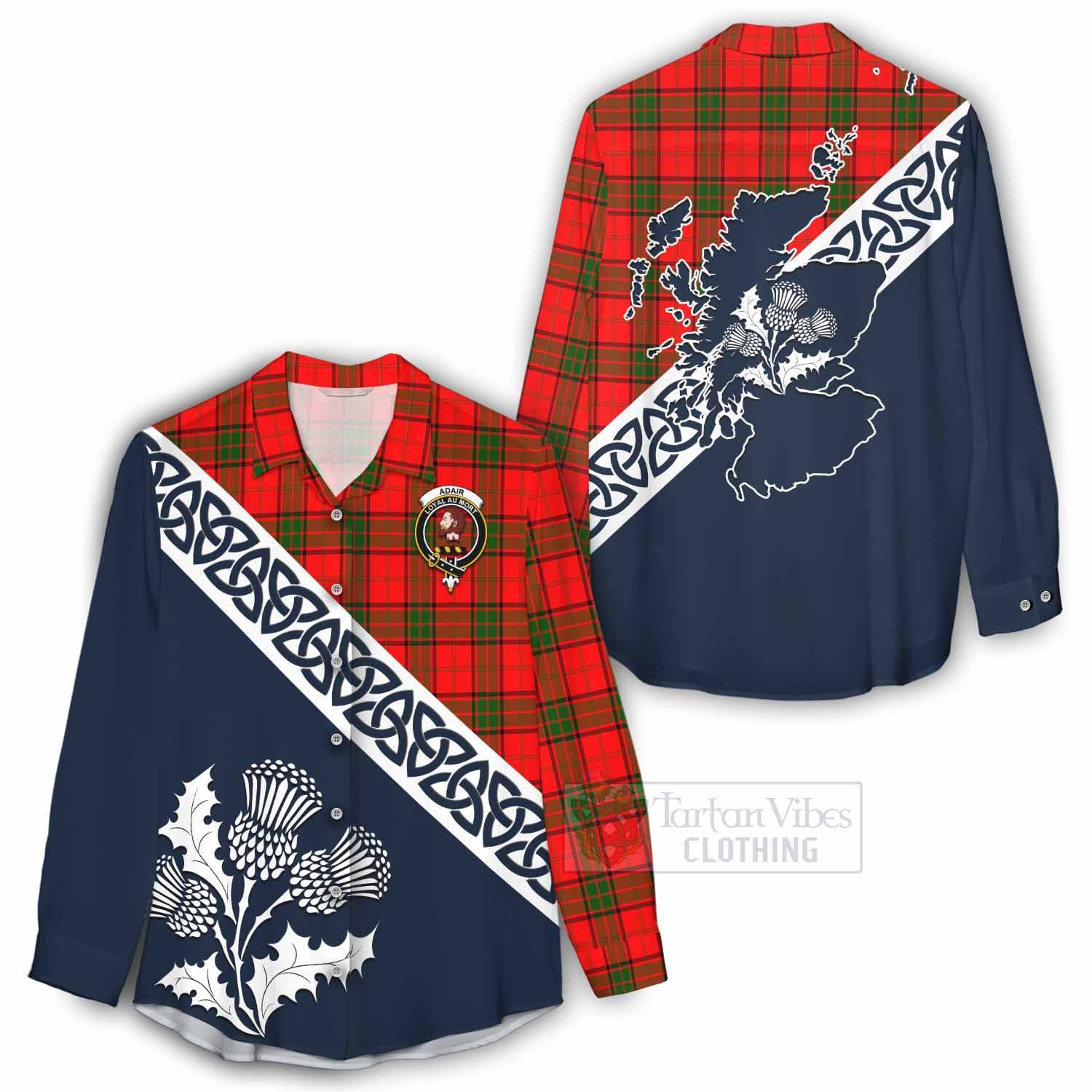 Tartan Vibes Clothing Adair Tartan Women's Casual Shirt Featuring Thistle and Scotland Map