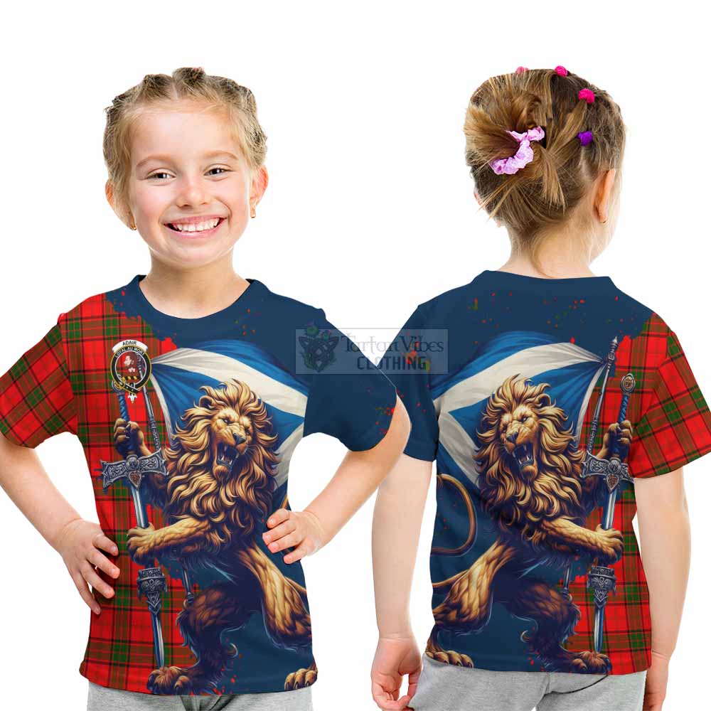 Tartan Vibes Clothing Adair Tartan Family Crest Kid T-Shirt with Scottish Majestic Lion