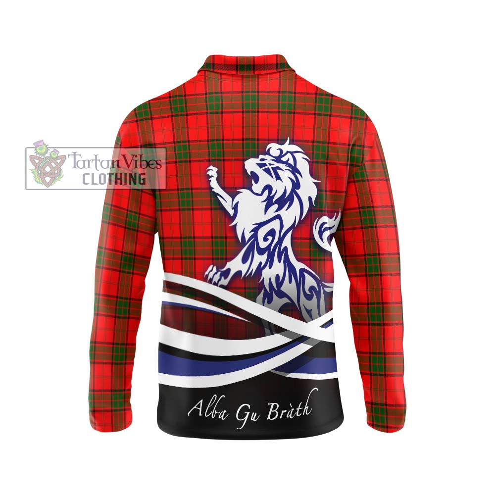 Adair Tartan Long Sleeve Polo Shirt with Alba Gu Brath Regal Lion Emblem - Tartanvibesclothing Shop