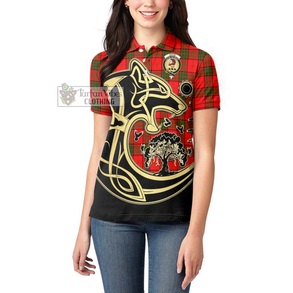 Adair Tartan Women's Polo Shirt with Family Crest Celtic Wolf Style - Tartanvibesclothing Shop