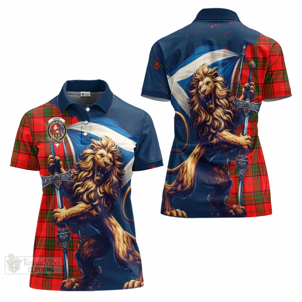 Tartan Vibes Clothing Adair Tartan Family Crest Women's Polo Shirt with Scottish Majestic Lion