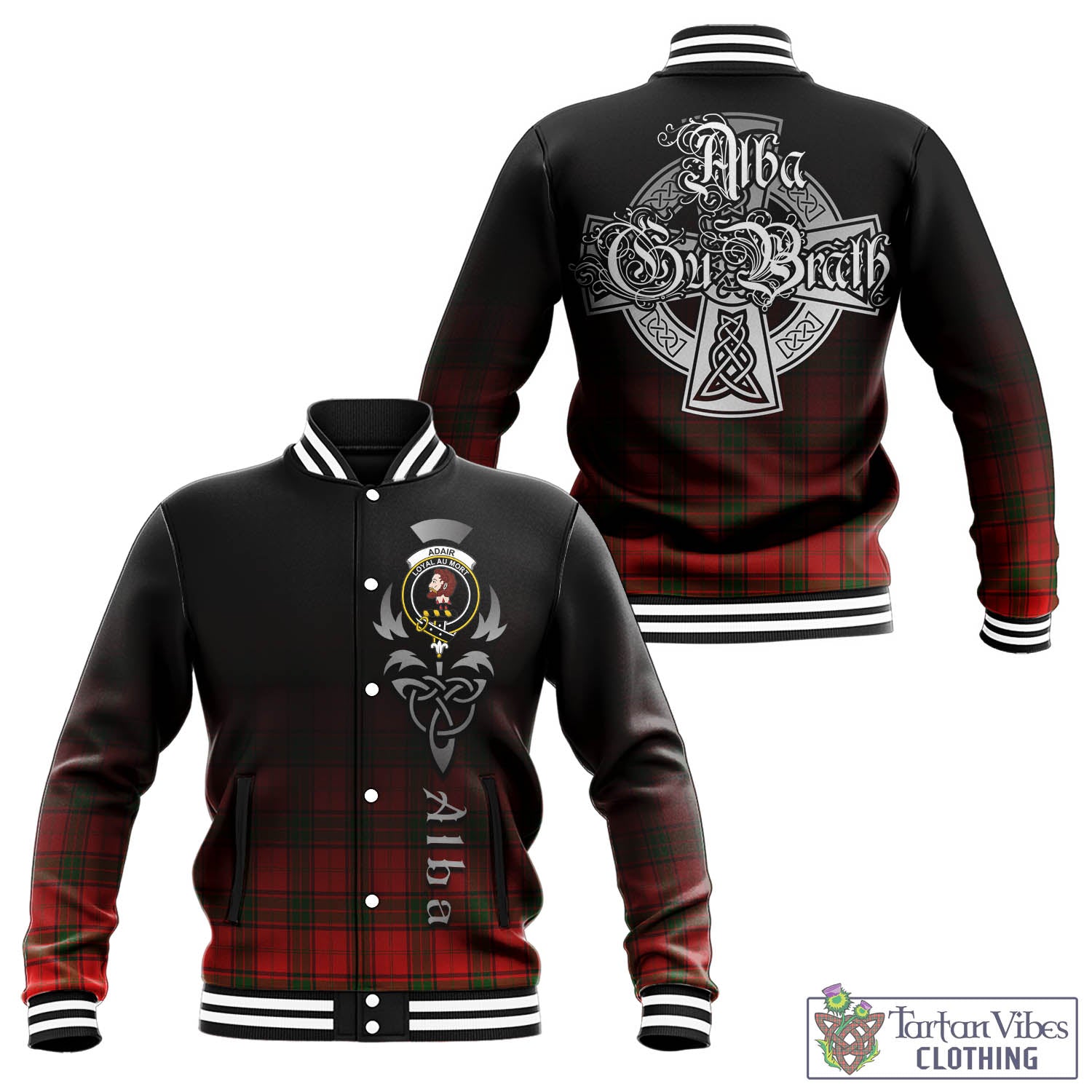 Tartan Vibes Clothing Adair Tartan Baseball Jacket Featuring Alba Gu Brath Family Crest Celtic Inspired