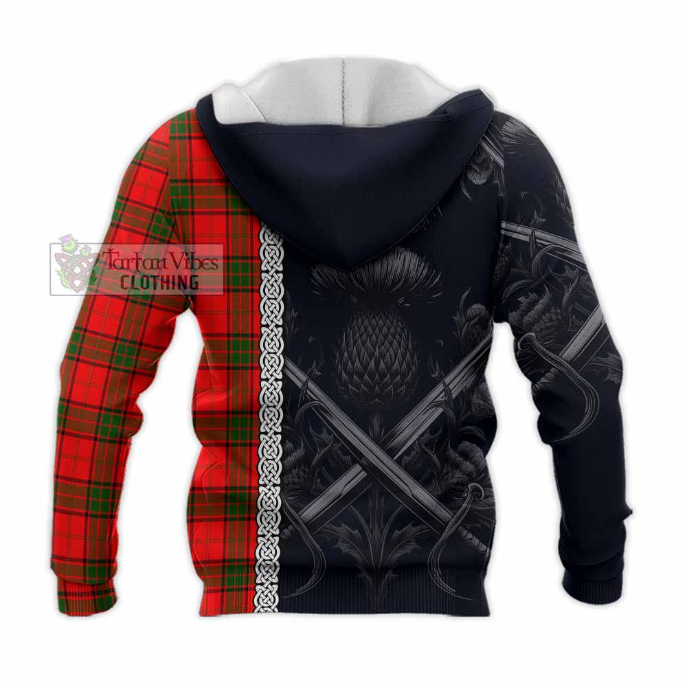 Tartan Vibes Clothing Adair Tartan Knitted Hoodie with Family Crest Cross Sword Thistle Celtic Vibes