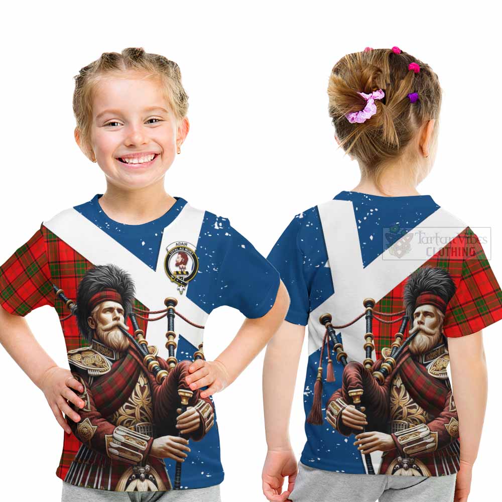 Tartan Vibes Clothing Adair Tartan Kid T-Shirt with Family Crest Scottish Bagpiper Vibes