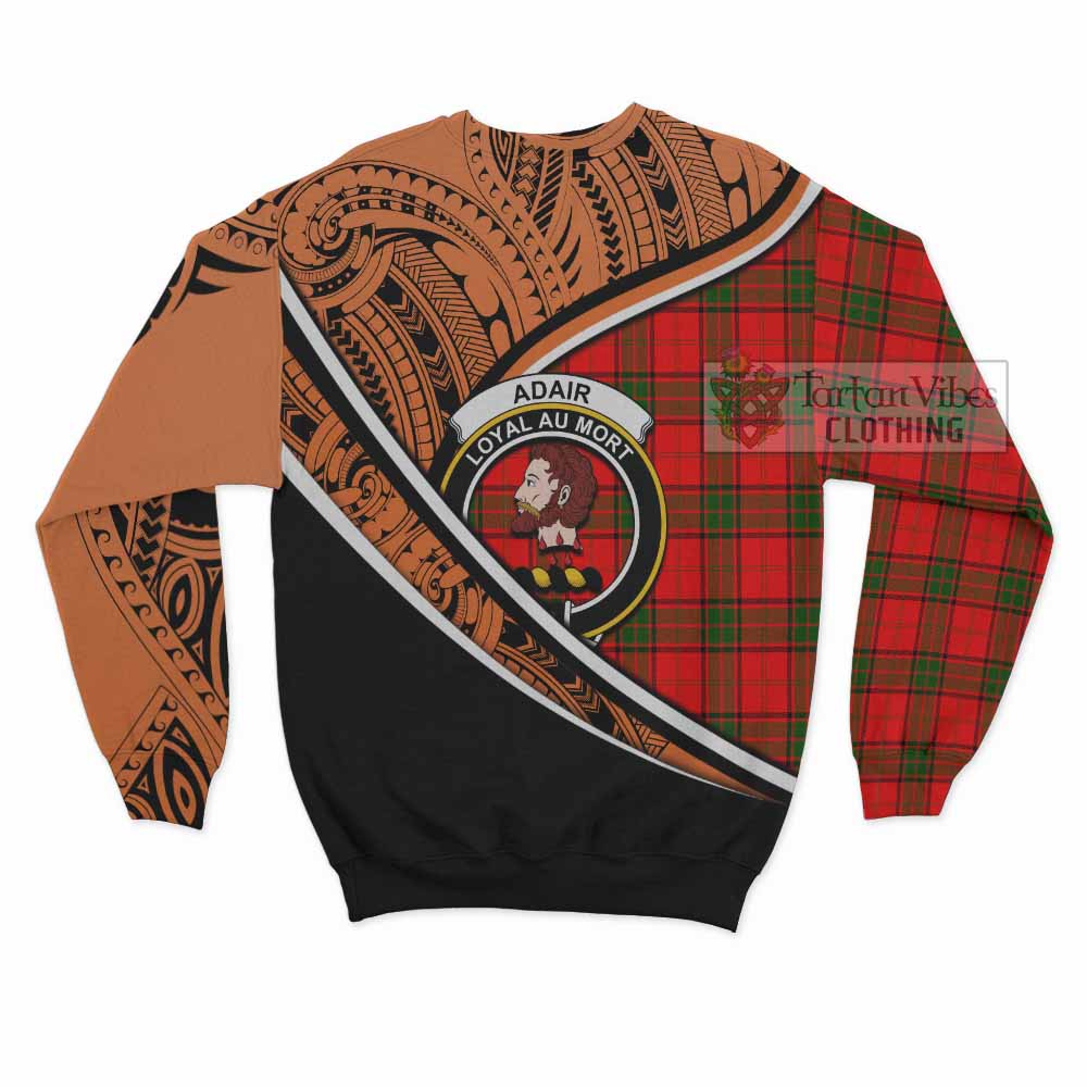 Tartan Vibes Clothing Adair Crest Tartan Sweatshirt with Maori Tattoo Style - Orange Version