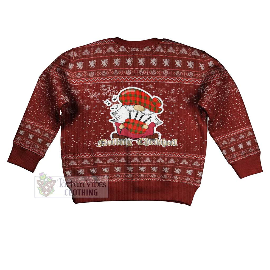 Tartan Vibes Clothing Adair Clan Christmas Kid Ugly Sweater with Gnome Playing Bagpipes