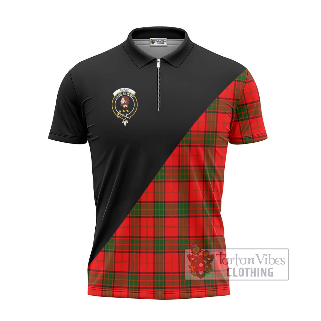 Adair Tartan Zipper Polo Shirt with Family Crest and Military Logo Style - Tartanvibesclothing Shop